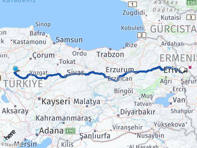 Kırıkkale Delice Iğdır Arası Kaç Km - Yol Haritası