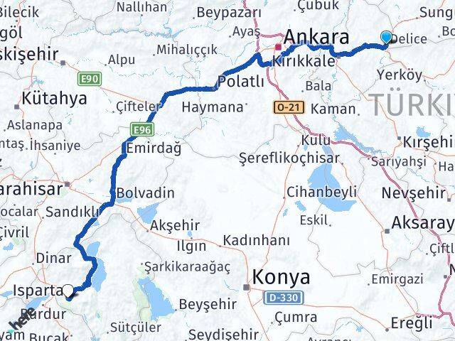 Kırıkkale Delice Isparta Arası Kaç Km - Yol Haritası