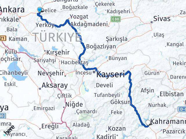 Kırıkkale Delice Kahramanmaraş Arası Kaç Km - Yol Haritası