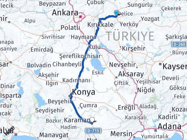 Kırıkkale Delice Karaman Arası Kaç Km - Yol Haritası