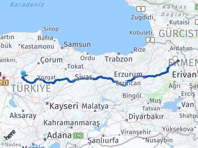 Kırıkkale Delice Kars Arası Kaç Km - Yol Haritası