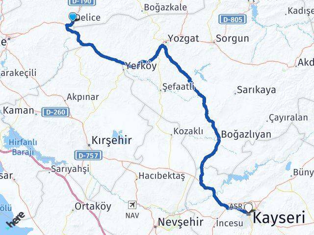 Kırıkkale Delice Kayseri Arası Kaç Km - Yol Haritası