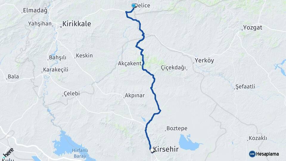 Kırıkkale Delice Kırşehir Arası Kaç Km - Yol Haritası