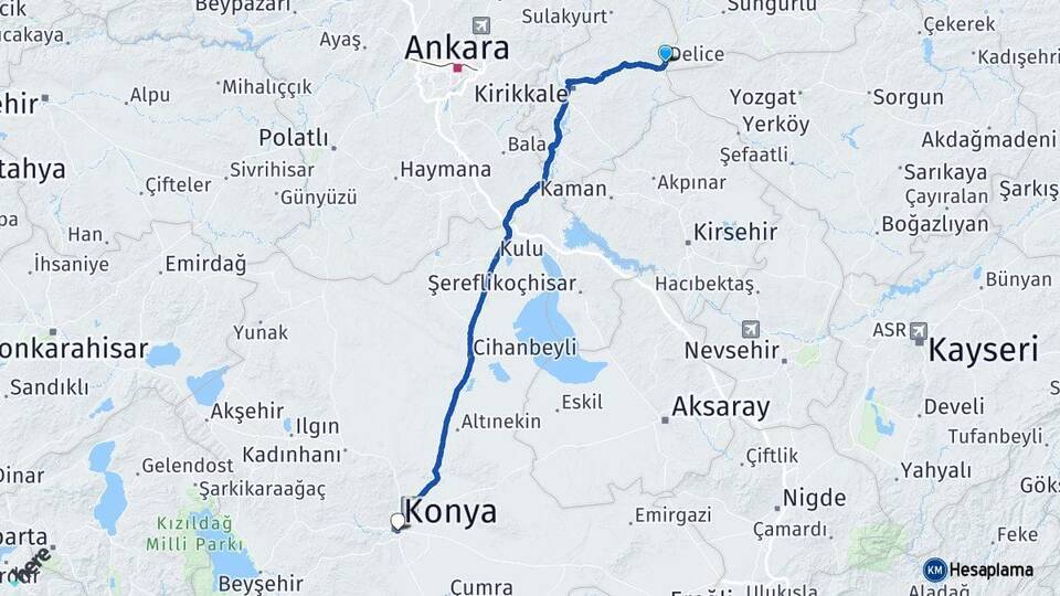 Kırıkkale Delice Konya Arası Kaç Km - Yol Haritası