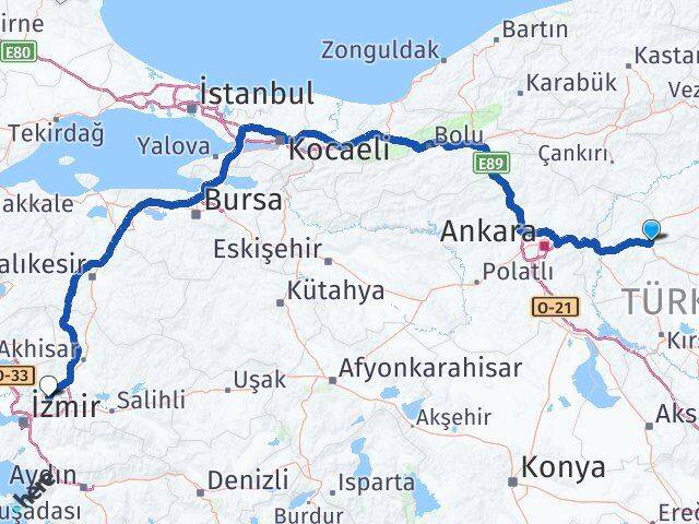 Kırıkkale Delice Manisa Arası Kaç Km - Yol Haritası