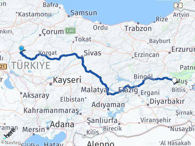Kırıkkale Delice Muş Arası Kaç Km - Yol Haritası