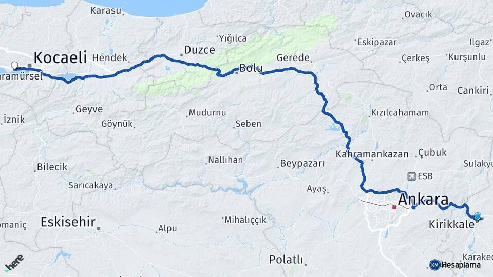 Kırıkkale Derince Kocaeli Arası Kaç Km - Yol Haritası