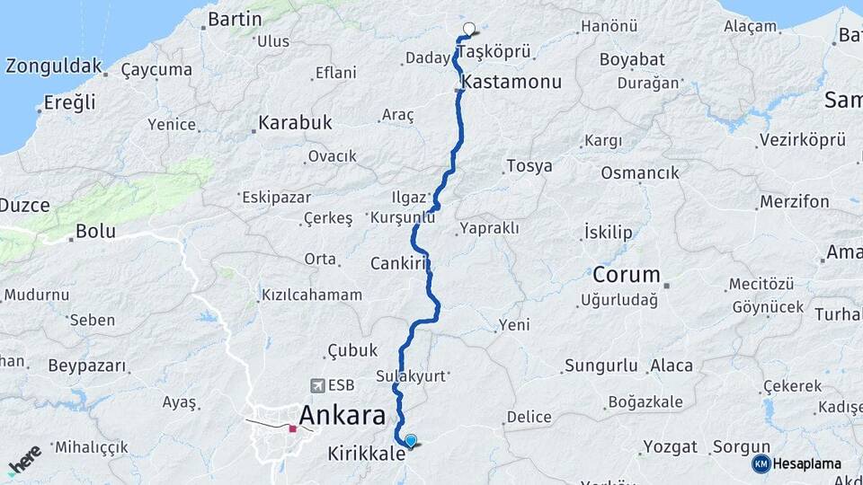 Kırıkkale Devrekani Kastamonu Arası Kaç Km - Yol Haritası