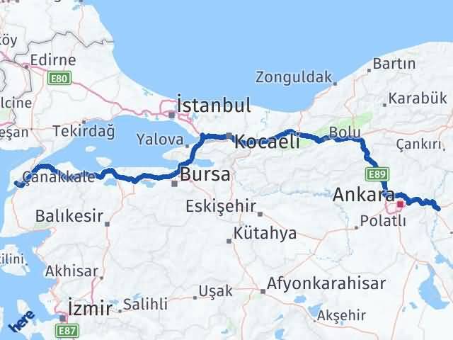 Kırıkkale Eceabat Çanakkale Arası Kaç Km - Yol Haritası