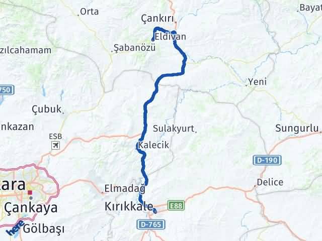 Kırıkkale Eldivan Çankırı Arası Kaç Km - Yol Haritası