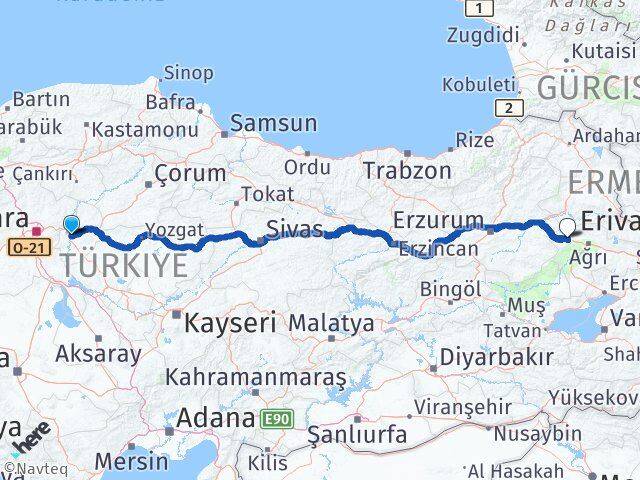 Kırıkkale Eleşkirt Ağrı Arası Kaç Km - Yol Haritası