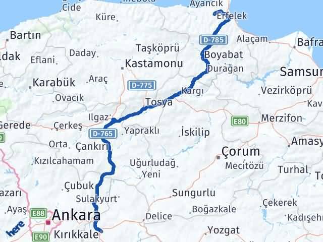 Kırıkkale Erfelek Sinop Arası Kaç Km - Yol Haritası