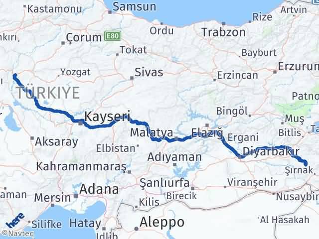 Kırıkkale Eruh Siirt Arası Kaç Km - Yol Haritası