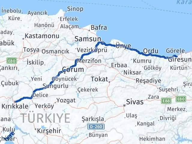 Kırıkkale Espiye Giresun Arası Kaç Km - Yol Haritası