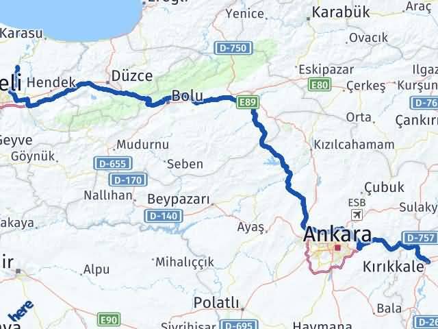 Kırıkkale Ferizli Sakarya Arası Kaç Km - Yol Haritası