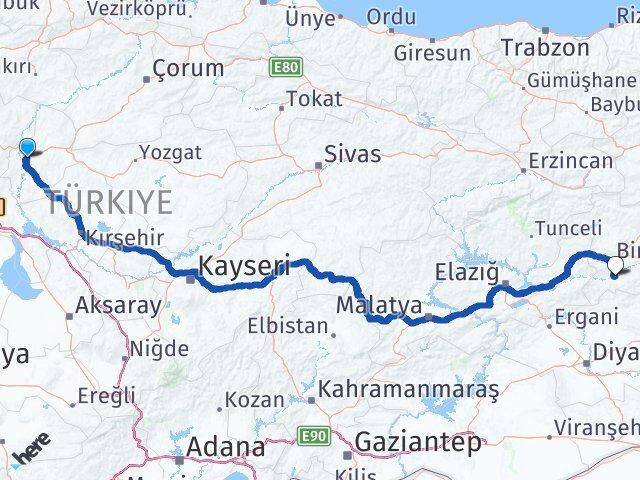Kırıkkale Genç Bingöl Arası Kaç Km - Yol Haritası