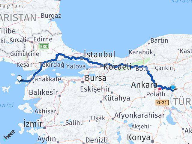 Kırıkkale Gökçeada Çanakkale Arası Kaç Km - Yol Haritası