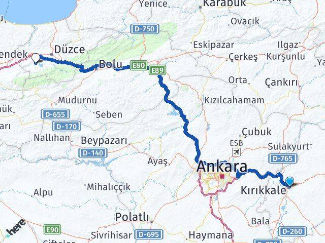 Kırıkkale Gölyaka Düzce Arası Kaç Km - Yol Haritası