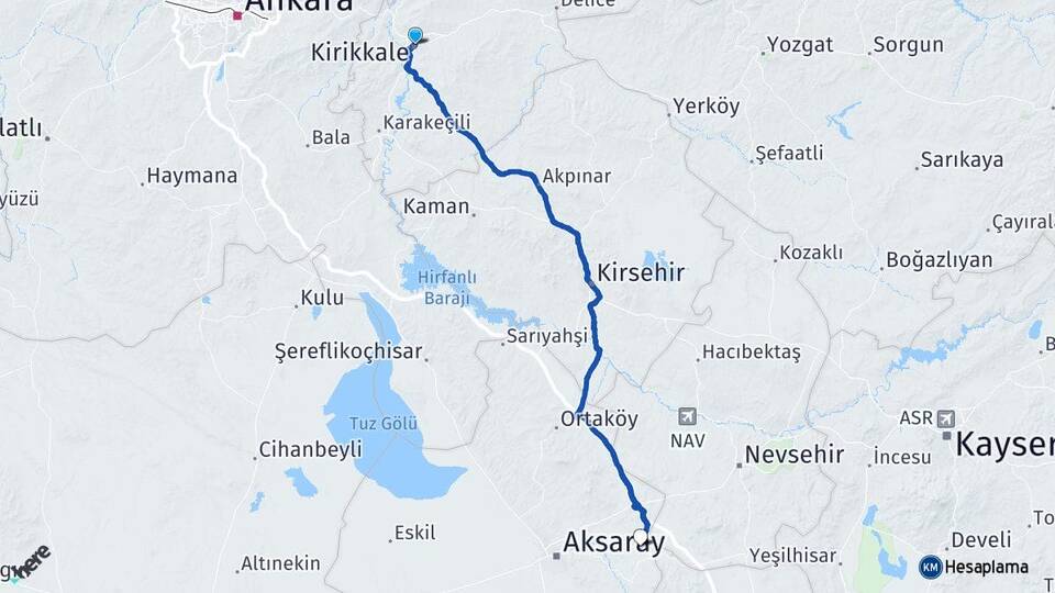 Kırıkkale Gülağaç Aksaray Arası Kaç Km - Yol Haritası