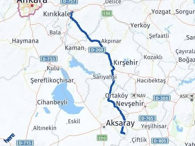 Kırıkkale Güzelyurt Aksaray Arası Kaç Km - Yol Haritası