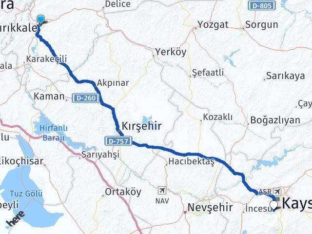 Kırıkkale Hacılar Kayseri Arası Kaç Km - Yol Haritası