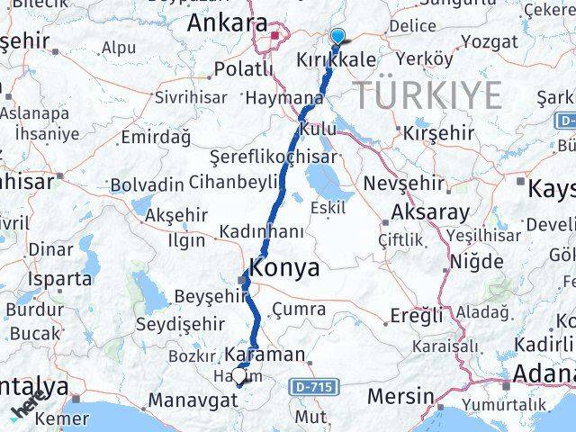 Kırıkkale Hadim Konya Arası Kaç Km - Yol Haritası