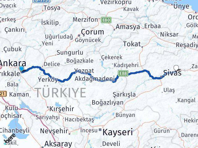 Kırıkkale Hafik Sivas Arası Kaç Km - Yol Haritası