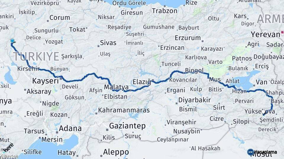 Kırıkkale Hakkari Arası Kaç Km - Yol Haritası