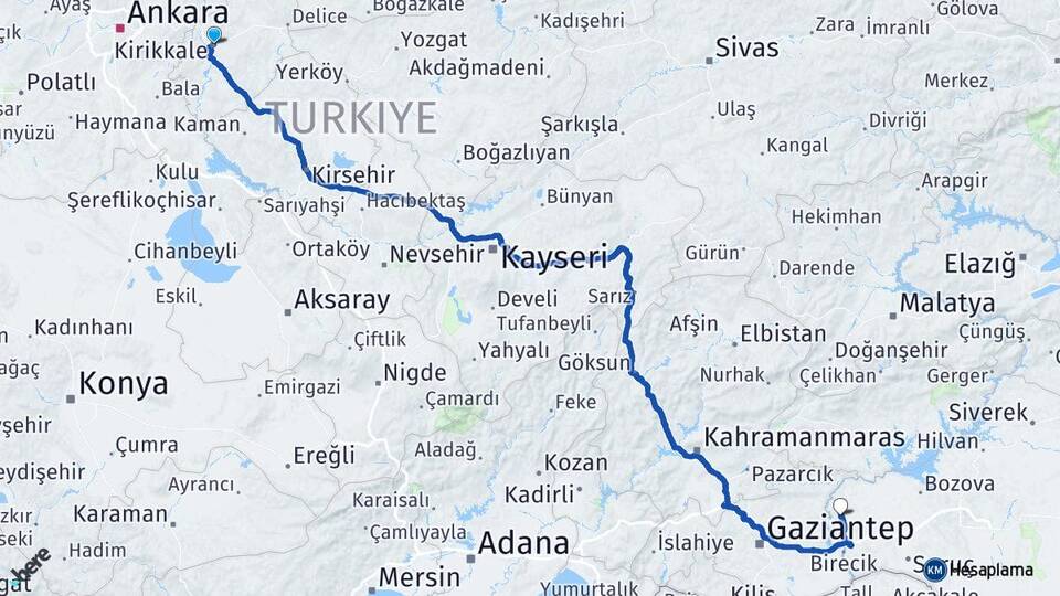 Kırıkkale Halfeti Şanlıurfa Arası Kaç Km - Yol Haritası