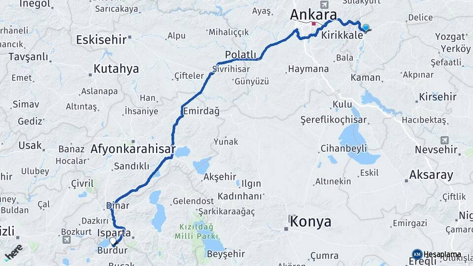 Kırıkkale Hasandede Arası Kaç Km - Yol Haritası