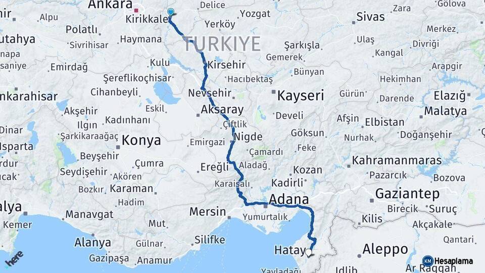 Kırıkkale Hatay Arası Kaç Km - Yol Haritası