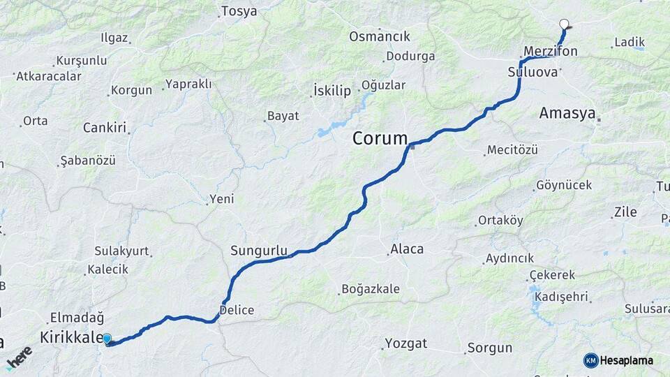 Kırıkkale Havza Samsun Arası Kaç Km - Yol Haritası