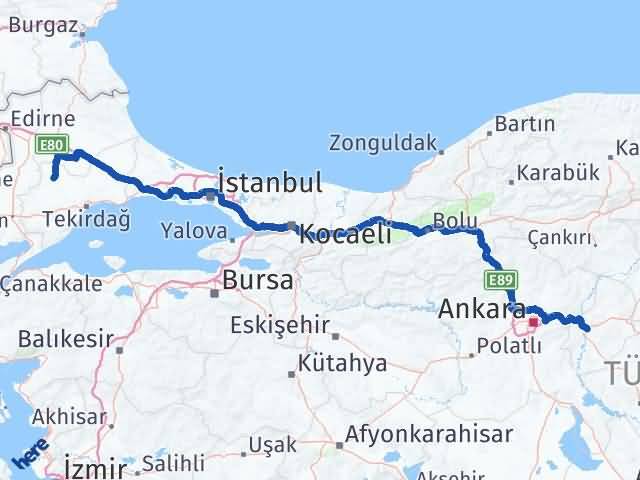 Kırıkkale Hayrabolu Tekirdağ Arası Kaç Km - Yol Haritası