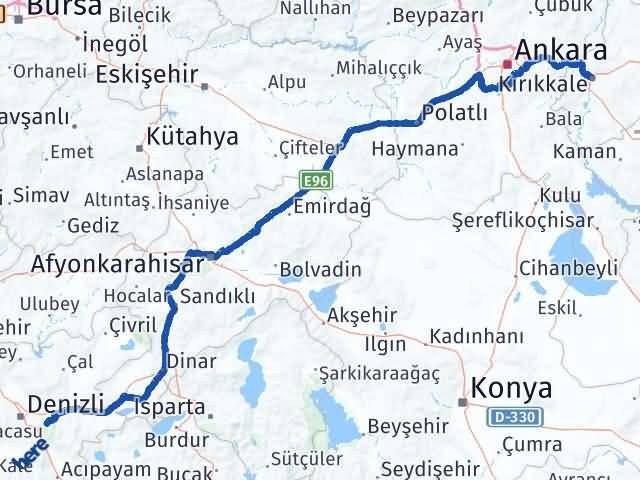 Kırıkkale Honaz Denizli Arası Kaç Km - Yol Haritası