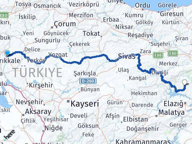 Kırıkkale Hozat Tunceli Arası Kaç Km - Yol Haritası