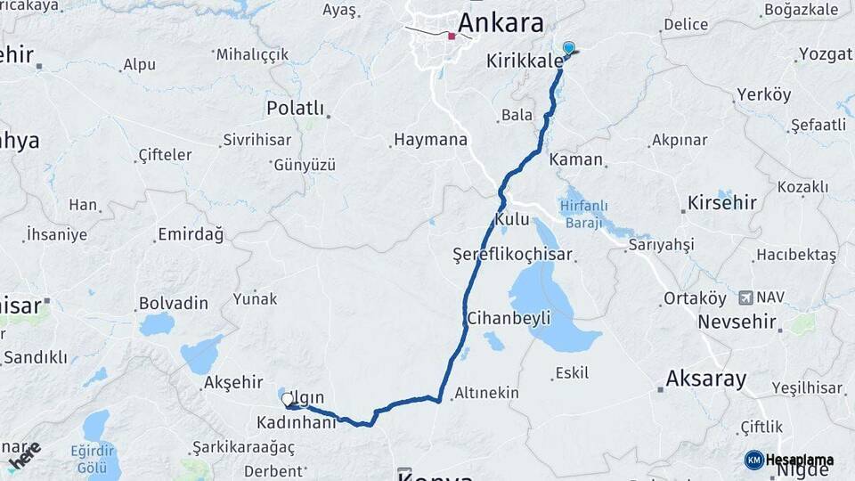 Kırıkkale Ilgın Konya Arası Kaç Km - Yol Haritası
