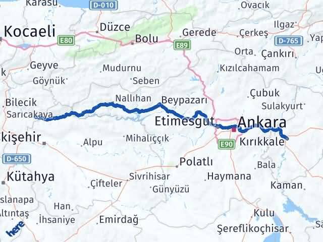 Kırıkkale İnhisar Bilecik Arası Kaç Km - Yol Haritası