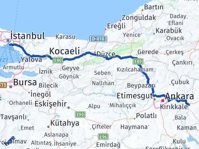 Kırıkkale Kadıköy İstanbul Arası Kaç Km - Yol Haritası