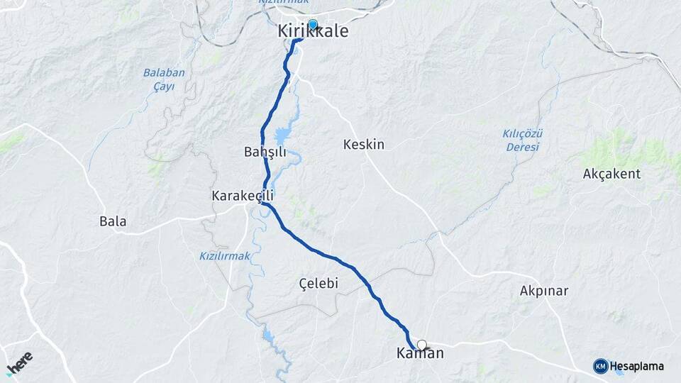 Kırıkkale Kaman Kırşehir Arası Kaç Km - Yol Haritası