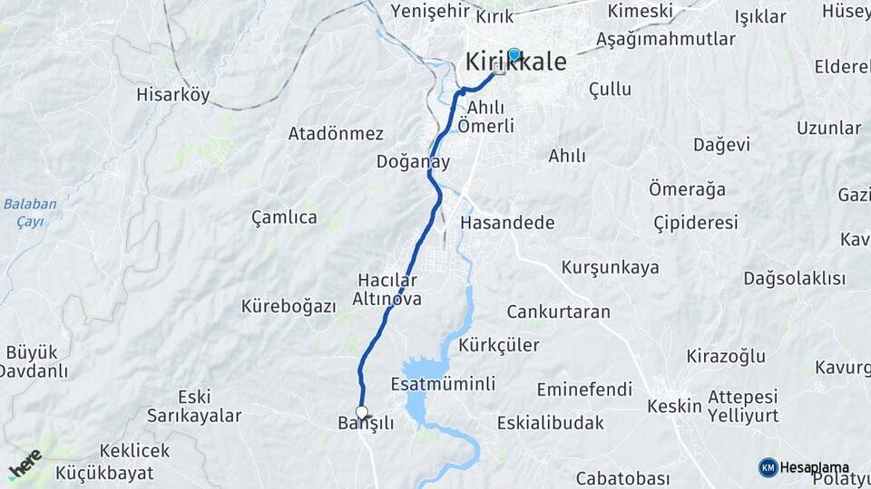 Kırıkkale Karaahmetli Bahşili Arası Kaç Km - Yol Haritası