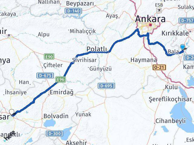 Kırıkkale Karakeçili Afyonkarahisar Arası Kaç Km - Yol Haritası