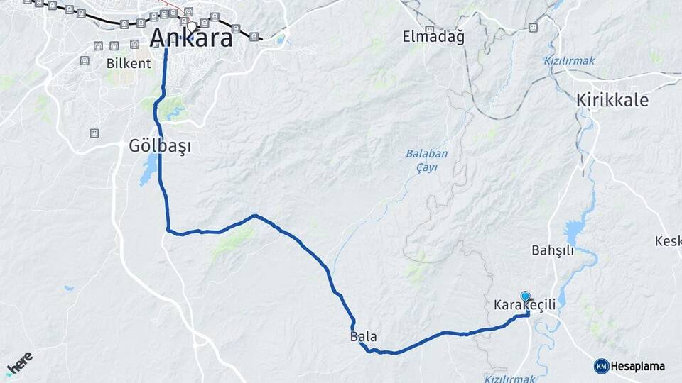 Kırıkkale Karakeçili Ankara Arası Kaç Km - Yol Haritası