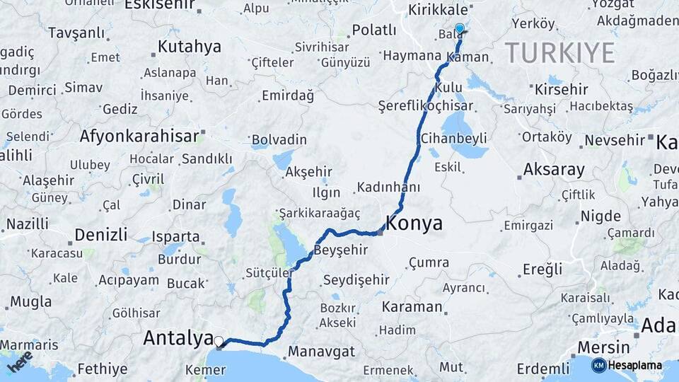 Kırıkkale Karakeçili Antalya Arası Kaç Km - Yol Haritası