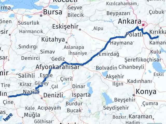 Kırıkkale Karakeçili Aydın Arası Kaç Km - Yol Haritası