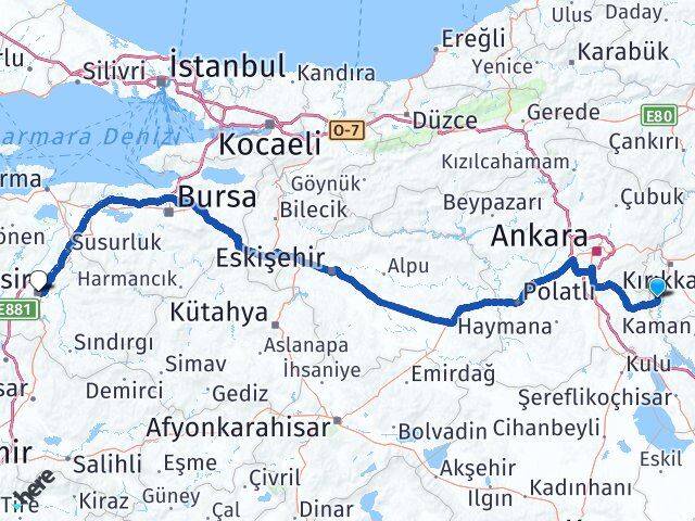 Kırıkkale Karakeçili Balıkesir Arası Kaç Km - Yol Haritası