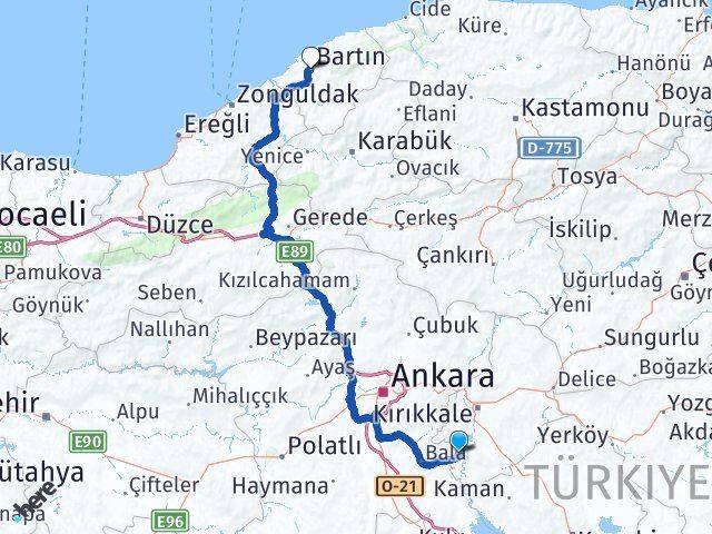 Kırıkkale Karakeçili Bartın Arası Kaç Km - Yol Haritası