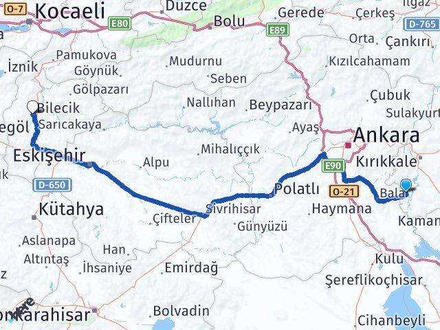 Kırıkkale Karakeçili Bilecik Arası Kaç Km - Yol Haritası