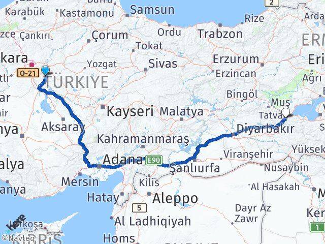 Kırıkkale Karakeçili Bitlis Arası Kaç Km - Yol Haritası