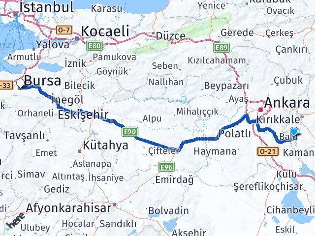 Kırıkkale Karakeçili Bursa Arası Kaç Km - Yol Haritası