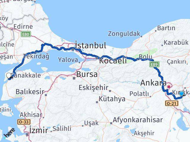 Kırıkkale Karakeçili Çanakkale Arası Kaç Km - Yol Haritası